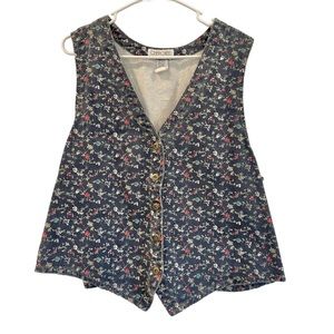 Vintage Cherokee Blue Floral Vest Large